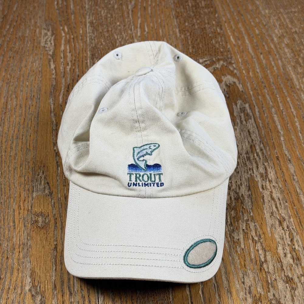 Trout Unlimited Hat Cap Strap Back Beige Mens One Size Fly Fishing Outdoor Logo